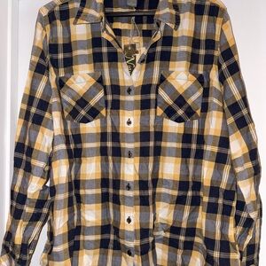 Natural Reflections Women's Plaid Button Down Shirt in Amber Gold
